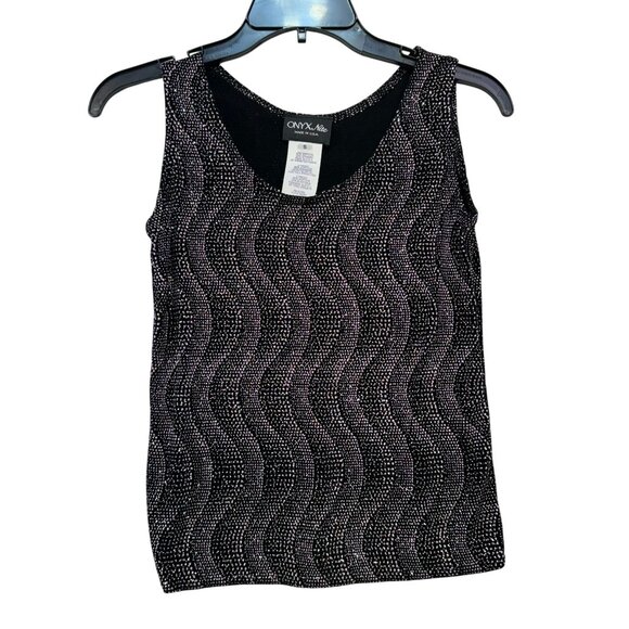 Onyx Nite Womens Beaded Long Sleeve Tank & Jacket Small Black & Pink Silver Glit - Picture 12 of 14